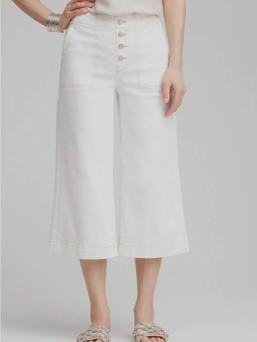 Chico's White Button-Fly Crop Jeans